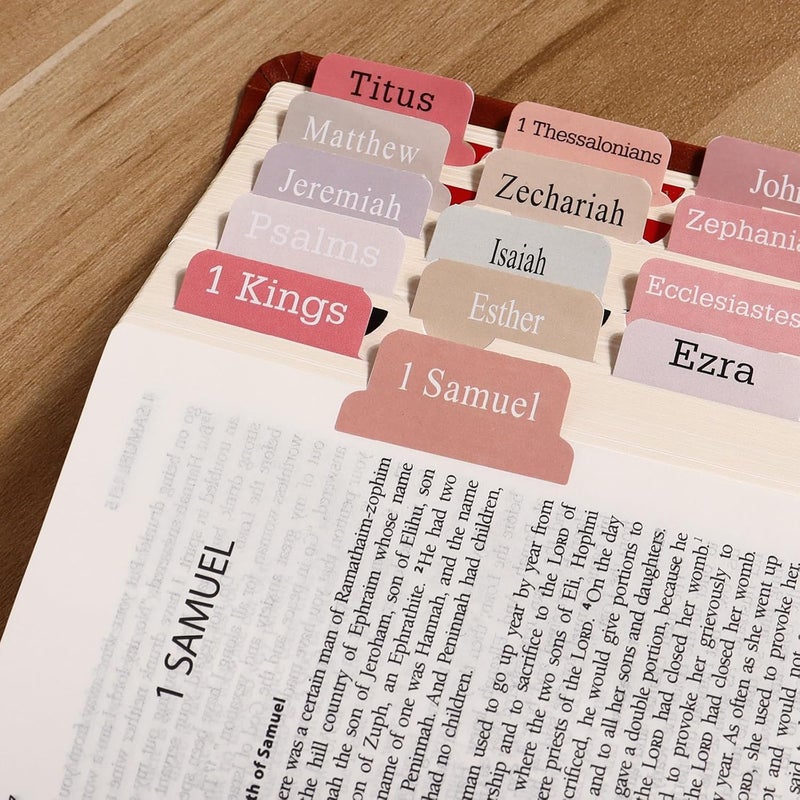 DOMMARE 90 Pieces Pink Bible Tabs for Women, Cute Large Print Bible Bookmarks Index Tabs Study Supplies Guide Kit, Small Baptism Christian Gifts for Men Boys Beginner Easy to Read - Image 3